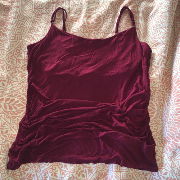 Maternity Tank Top - Ruched Sides Spaghetti Strap Shelf Bra Burgundy Wine Sz L - Picture 4 of 12